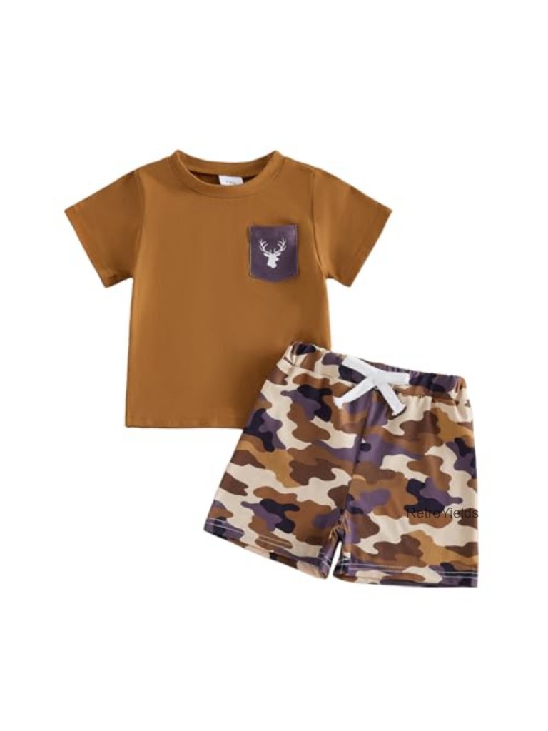 Toddler Boy Short Sleeve Tops And Camouflage Shorts 2-Piece Set